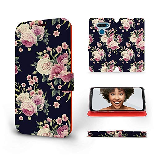 Mobiwear | Slim FLIP Case | Kompatibel mit LG K50S, Made in EU handyhülle, Premium Schutzhülle, Transparent TPU Silicon, Book Style Hülle, Tasche - Rosenstrauß von MOBIWEAR