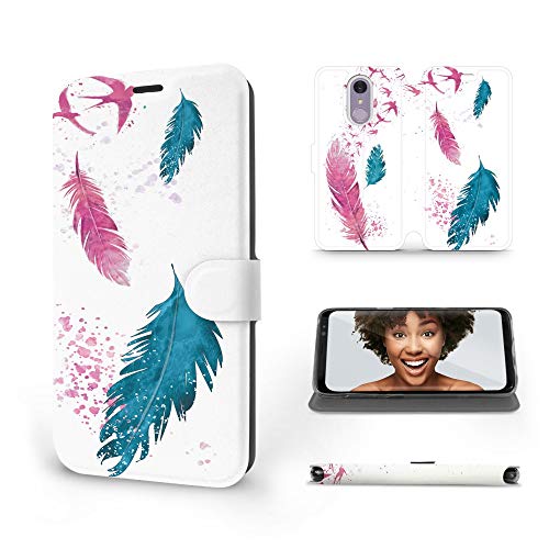 MOBIWEAR | Slim FLIP Case | Kompatibel mit LG Q7, Made in EU handyhülle, Premium Schutzhülle, Transparent TPU Silicon, Book Style Hülle, Tasche - Federn und Vögel von MOBIWEAR