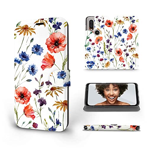 MOBIWEAR | Slim FLIP Case | Kompatibel mit Motorola One Vision, Made in EU handyhülle, Premium Schutzhülle, Transparent TPU Silicon, Book Style Hülle, Tasche - Feldblumen von MOBIWEAR