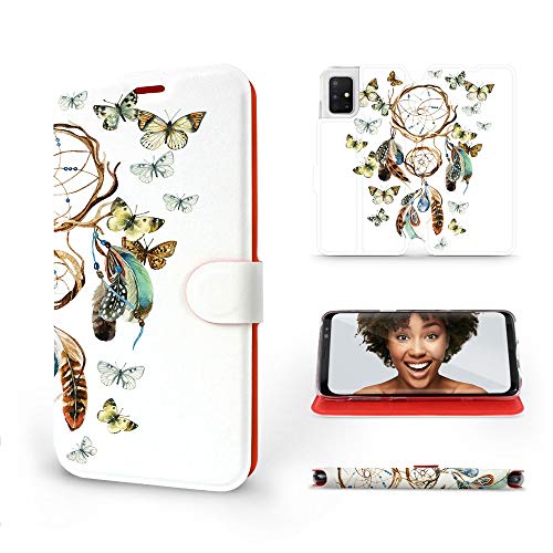 MOBIWEAR | Slim FLIP Case | Kompatibel mit Samsung Galaxy A51 5G, Made in EU handyhülle, Premium Schutzhülle, Transparent TPU Silicon, Book Style Hülle, Tasche - Schmetterlinge und Traumfänger von MOBIWEAR