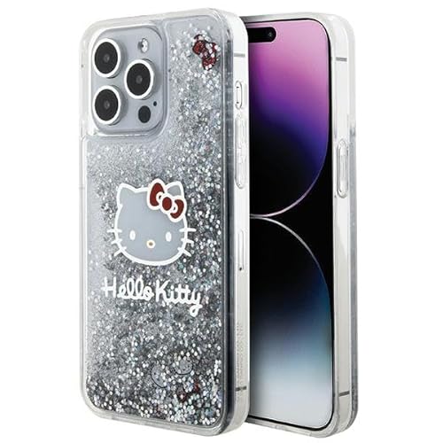 Hello Kitty HKHCP15XLIKHET Hülle für iPhone 15 Pro Max 6.7" Silber hardcase Liquid Glitter Charms Kitty Head von Mobo