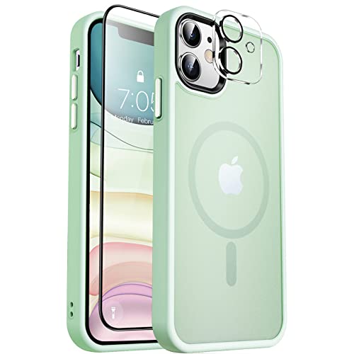 MOCCA Starke magnetische Schutzhülle für iPhone 11, kompatibel mit Magsafe, Glas-Displayschutzfolie + Kameralinsenschutz, schlank, dünn, stoßfest, Hellgrün von Mocca