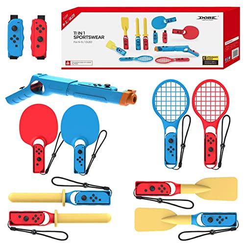 11 in 1 NS Switch Sport Spiel Zubehör, Switch Sport Zubehör Bündeln Set Das Somatosensorische Set mit 2 Tischtennisschläger 2 Tennisschläger 2 Boxgurt 1 Spielpistole 2 Paddles 2 Kendo von Mocoli