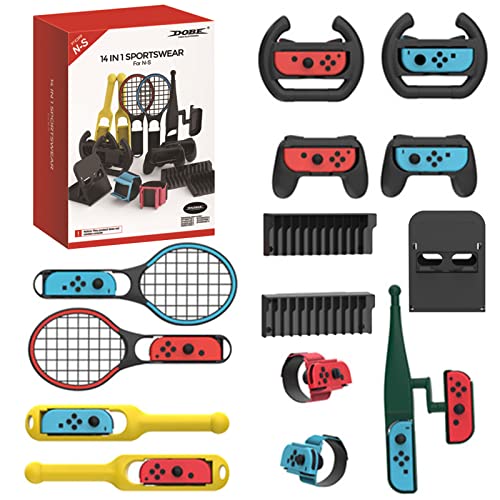 14 in 1 Switch Sport Spiel Zubehör, Switch Sport Zubehör Bündeln Set Das Somatosensorische Set Bundle Zubehör Kit 2022 2023 Familienparty Paket Spiel Zubehör Set mit Angelrute Klappbarer Ständer von Mocoli