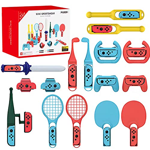 18 in 1 Switch Sport Spiel Zubehör Switch Sport Zubehör Bündeln Set Somatosensorische Set Bundle Zubehör Kit 2022 2023 Familienparty Paket Spiel Zubehör Set mit Angelrute Sport Lichtschwert von Mocoli