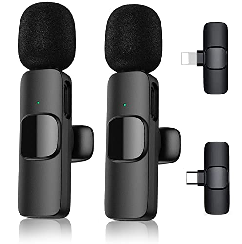Mikrofon Wireless, Lavalier Mikrofon Ansteckmikrofon mit 2 Mikrofonen und 2 Stecker für Live Streaming/YouTube/TikTok/Facebook Live Rauschunterdrückung Automatische Synchronisierung von Mocoli