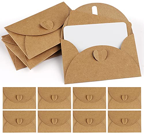 Mocraft 100 Kraftpapier Umschläge mit 100 Blanko Papier Karten, Mini Briefumschläge mit Herz Verschluss für Geschenkkarten DIY Graffiti von Mocraft