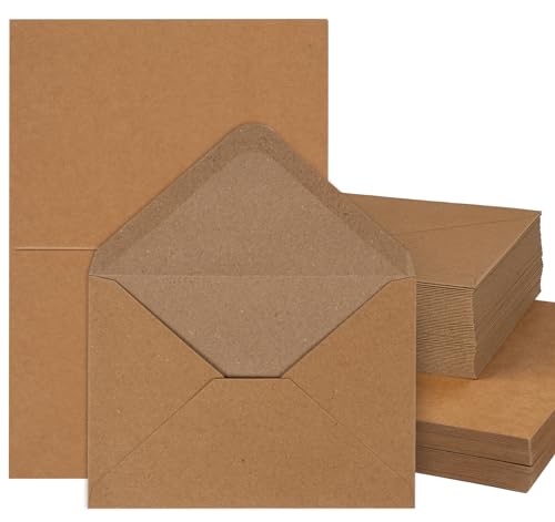 Mocraft C6 Briefumschläge Blanko Falt-Karten Set, Klappkarten Blanko mit Umschlag, DIN A6 Klapp-Karten zum Gestalten für Hochzeit Geschenk Grußkarten Einladung (Braun, C6) von Mocraft