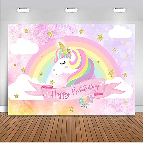 Mehofoto Einhorn Geburtstagshintergrund Pink Rainbow Wolke Einhorn Fotografie Hintergrund 17,8 x 152 cm Vinyl Einhorn Thema Geburtstag Party Kulissen von Mocsicka