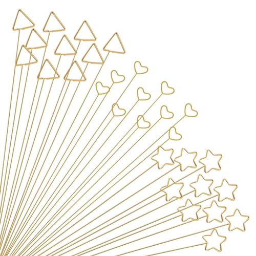 Mocturnity 30 Stück Goldene Blumen-Kartenhalter-Stäbchen, 12-Blumen-Picker Aus Metalldraht, Goldener Blumen-Picker-Kartenhalter, Dreieck, Stern von Mocturnity