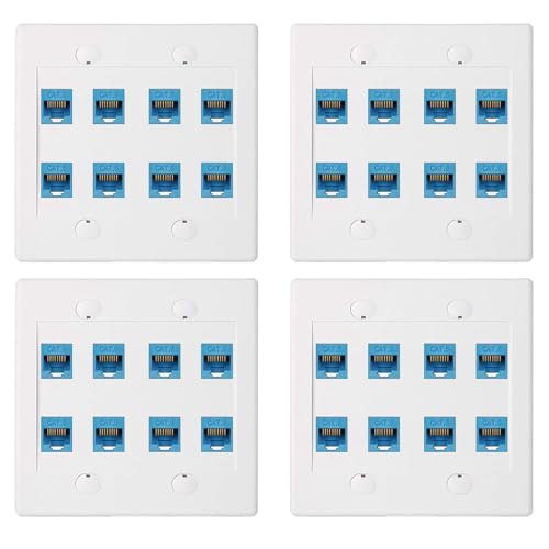 Mocturnity 4X Ethernet Wand Platte 8 Port - Doppel Gang Cat6 RJ45 Jack Netzwerk Kabel Front Platte Buchse auf Buchse - Blau Mocturnity 4X Ethernet Wand Platte 8 Port - Doppel Gang Cat6 RJ45 Jack Netzwerk Kabel Front Platte Buchse auf Buchse - Blau von Mocturnity