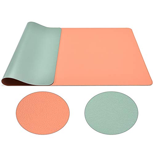 Schreibtischunterlage Doppelseitiges Multifunktionales, Wasserdichter Schreibtischmattenschutz, Ledertisch zum Schreiben, Großes Schreibtischpad für Tastatur und Maus(90 * 43cm, orange-grün) von Modazon