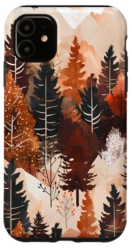 Hülle für iPhone 11 Braun Abstrakt Geometrisch Boho Floral Wald Kiefer Baum Natur von Modern Aesthetic Design Studio