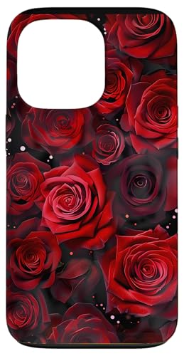 Hülle für iPhone 13 Pro Rote Art-Deco-Punkte & Gothic-Dunkelviolette Rosen von Modern Aesthetic Design Studio