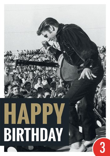 3er-Pack: Postkarte A6 +++ LUSTIG von modern times +++ ELVIS PRESLEY HAPPY BIRTHDAY LIVE +++ MODERN TIMES © 2018 ABG EPE IP LLC elvis.com von Modern Times