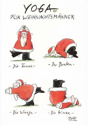Modern Times 10er-Pack: Postkarte A6 +++ WEIHNACHTEN YOGA FÜR WEIHNACHTSMÄNNER +++ CARTOON CONCEPT © GAYMANN, Peter von Modern Times