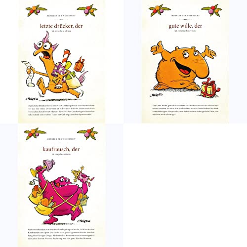Postkarten-Set mit allen 3 Weihnachtsmotiven aus der "Monster des Alltags"-Serie von Christian Moser von Modern Times