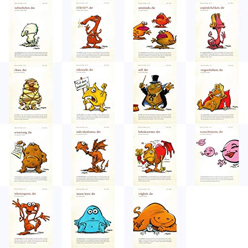 Postkarten-Set mit den Karten No. 01 bis 15 der "Monster des Alltags"-Serie von Christian Moser von modern times