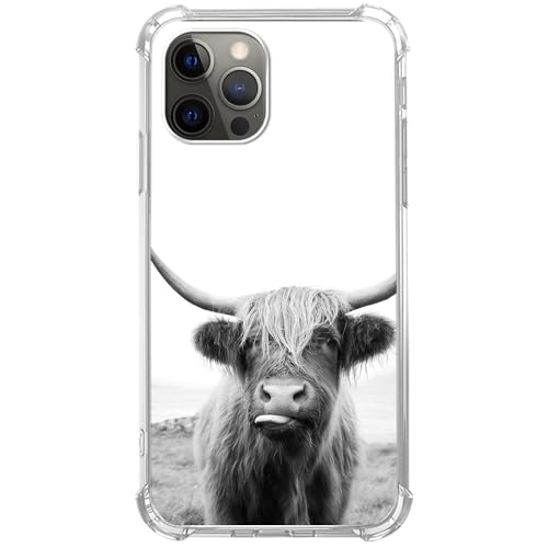 Mofreore Schwarz Weiß Highland Rinder Hülle Kompatibel mit iPhone 15 Pro, Niedliche Coole Schottische Kuh Hülle für iPhone 15 Pro, Coole TPU Bumper Handyhülle von Mofreore