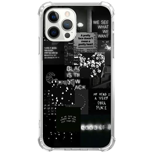 Retro Ästhetische schwarze Hülle für iPhone 12/12 Pro, trendige schwarze Collage Hülle für iPhone 12/12 Pro für Damen Herren, einzigartiges Design TPU Bumper Schutzhülle Case von Mofreore