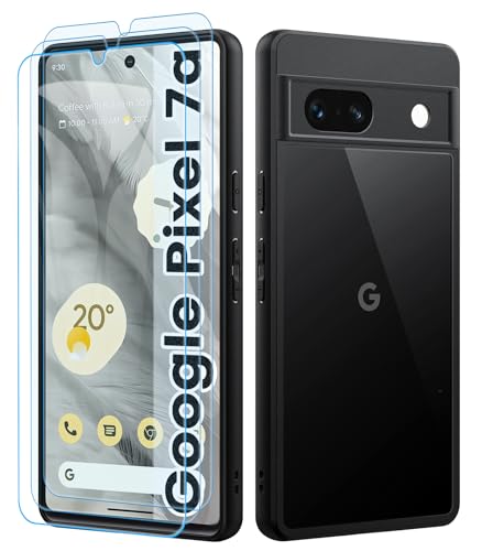 Mofurd Handyhülle für Google Pixel 7A Hülle mit 3 Stück Schutzfolie, Hybrid 2-1 Harte PC-Rückseite Flexibler TPU-Rand Schützende Pixel 7A Hülle Stoßfest, Anti-Vergilbung, Bequemer-Griff (Schwarz Klar) von Mofurd
