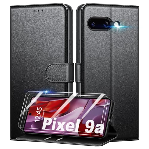 Mofurd Handyhülle für Google Pixel 9a Hülle Mit 2 Panzerfolie, [RFID-Blockierung] [Kartenfach] [Ständer] Premium PU Magnet Klappbar hülle mit Panzerglas, Multifunktional, Schwarz von Mofurd