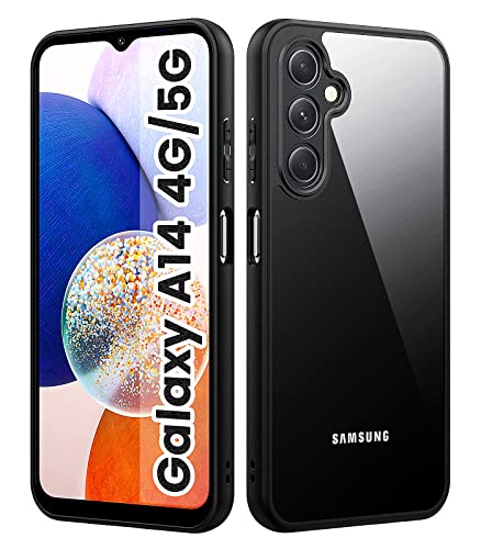 Mofurd Handyhülle für Samsung Galaxy A14 4G/5G Hülle, Hybrid 2-1 Harte PC-Rückseite und Flexibler TPU-Rand Schützende Samsung A14 Hülle, Stoßfest, Anti-Vergilbung, Bequemer-Griff (Schwarz&Transparent) von Mofurd
