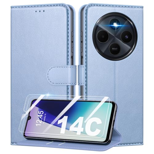 Mofurd Handyhülle für Xiaomi Redmi 14C/ Xiaomi Poco C75 Hülle Mit 2 Panzerfolie, [RFID-Blockierung] [Kartenfach] [Ständer] Premium PU Magnet Klappbar hülle mit Panzerglas, Multifunktional, Lila von Mofurd