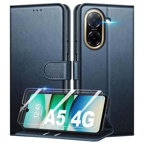 Mofurd Handyhülle für Xiaomi Redmi A5 (for Size 173.3 x 79.4 x 8.3 mm) Hülle Mit 2 Panzerfolie, [RFID-Blockierung] [Kartenfach] [Ständer] Premium PU Magnet Klappbar hülle mit Panzerglas, Blau von Mofurd