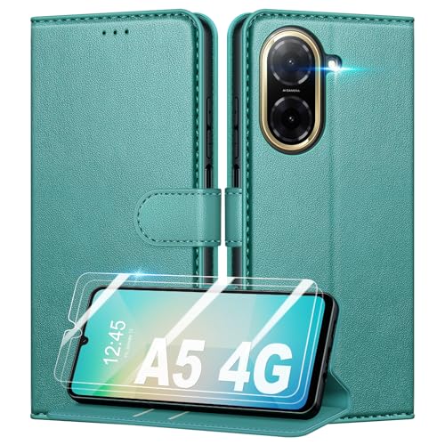 Mofurd Handyhülle für Xiaomi Redmi A5 (for Size 173.3 x 79.4 x 8.3 mm) Hülle Mit 2 Panzerfolie, [RFID-Blockierung] [Kartenfach] [Ständer] Premium PU Magnet Klappbar hülle mit Panzerglas, Grün von Mofurd