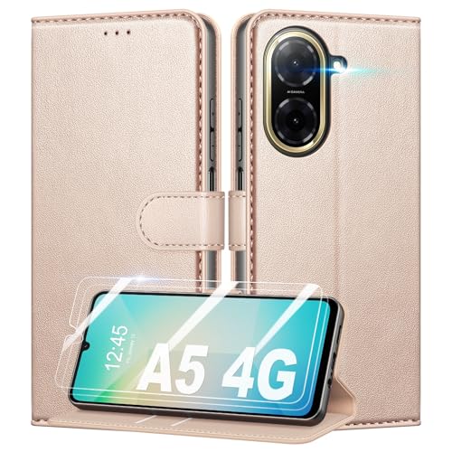 Mofurd Handyhülle für Xiaomi Redmi A5 (for Size 173.3 x 79.4 x 8.3 mm) Hülle Mit 2 Panzerfolie, [RFID-Blockierung] [Kartenfach] [Ständer] Premium PU Magnet Klappbar hülle mit Panzerglas, Rosa von Mofurd