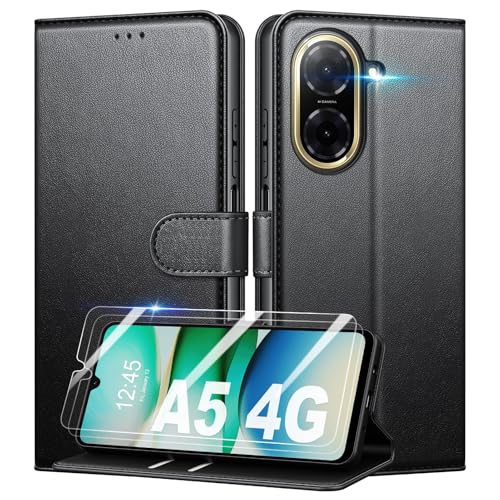 Mofurd Handyhülle für Xiaomi Redmi A5 (for Size 173.3 x 79.4 x 8.3 mm) Hülle Mit 2 Panzerfolie, [RFID-Blockierung] [Kartenfach] [Ständer] Premium PU Magnet Klappbar hülle mit Panzerglas, Schwarz von Mofurd