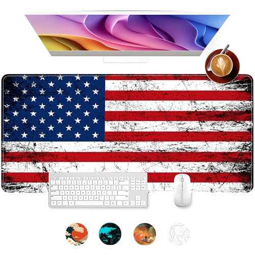 Mogifedc Großes Gaming-Mauspad, Grunge USA-Flagge, Schreibtischunterlage mit gesäumten Kanten, große XL-wasserdichte Schreibtischunterlage, rutschfeste Gummiunterseite, 80 x 30 cm Tastatur-Pad, Mogifedc Großes Gaming-Mauspad, Grunge USA-Flagge, Schreibtischunterlage mit gesäumten Kanten, große XL-wasserdichte Schreibtischunterlage, rutschfeste Gummiunterseite, 80 x 30 cm Tastatur-Pad, von Mogifedc