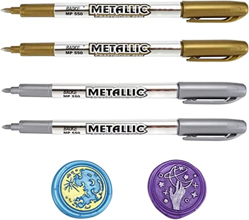 Mogokoyo 4 Stück Wachssiegelstift Gold & Silber Siegellack-Stift Metallic-Marker Set Farbstifte für Siegelwachs Deko (4) von Mogokoyo