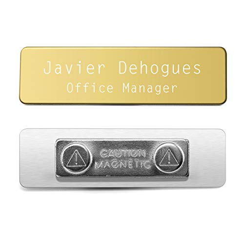 Mogokoyo Personalized Gravur- Namensschilder mit Doppelmagnet Custom Name Badges/Name Plate/ID Name Tag aus Edelstahl für Kleidung (gold) von Mogokoyo