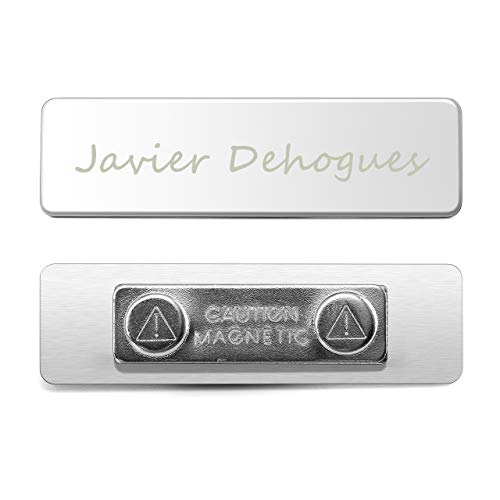 Mogokoyo Personalized Gravur- Namensschilder mit Doppelmagnet Custom Name Badges/Name Plate/ID Name Tag aus Edelstahl für Kleidung (silber) von Mogokoyo