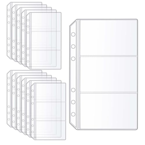 Mogoostry 12 x A6 Bindertaschen für Budgetierung, doppelseitig, 3 Taschen, transparente Seitenhüllen, seitliche Ladung, PVC-Blattschutz von Mogoostry