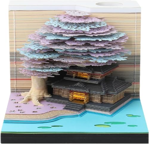 3D Kalender Abreißen 2024 | Schreibtisch Kalender mit Lichtern | 3D Calendar 2024 | 2024 Kalender 3D Memo Pad Papier Kunst Sakura Baum Kreative 3D Notizblock Papier Schnitzen Geschenk (lila) von MoguGo