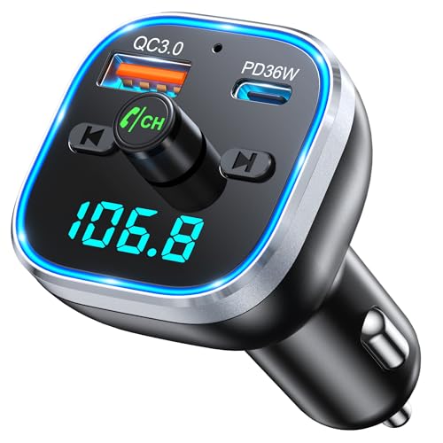 Mohard Bluetooth Adapter Auto, 54W [PD & QC 3.0] Schnellladung FM Transmitter, Freisprechanlage für Bluetooth 5.3, 7 Farben Atmo-LEDs, Kabellose Frequenzweichen von Mohard