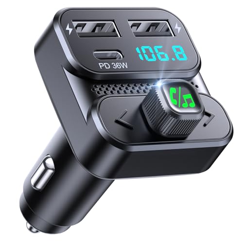 Mohard Bluetooth Adapter Auto, FM Transmitter Auto Bluetooth 5.3 mit PD 36W + Dual USB Anschluss Schnellladegerät, Freisprechanlage für Auto Bluetooth, Sprachassistent & HiFi-Sound, Rückprallknopf von Mohard