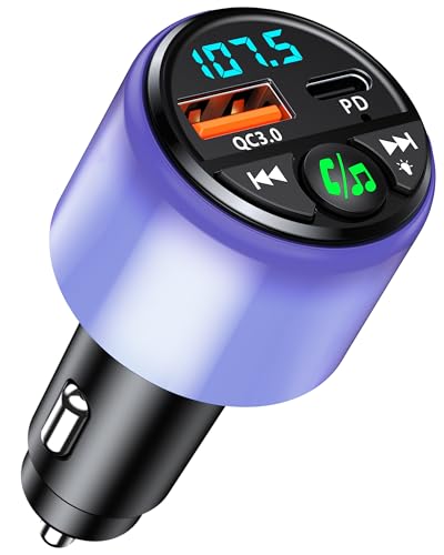 Mohard Bluetooth Adapter Auto, [PD 30W & QC3.0 18W] FM Transmitter Auto Bluetooth 5.3, [Rundum Strahlender Glanz] Freisprechanlage für Auto Bluetooth, Dual-Port-Schnellladegerät, Hi-Fi-Musik von Mohard