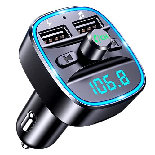 Mohard Bluetooth FM Transmitter, KFZ Bluetooth Adapter Auto Radio, Autoladegerät AV-Eingangsadapter mit Freisprechen, 2 USB-Anschlüsse (5V/2A, 4A & 1A), Unterstützt USB-Stick & TF Karte von Mohard