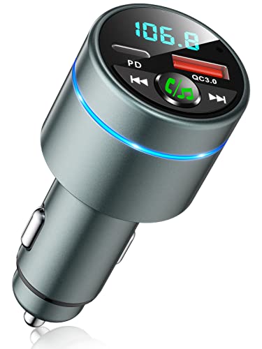 Mohard FM Transmitter Auto Bluetooth 5.3, Ganzmetall PD 30W & QC3.0 18W Schnelles Autoladegerät Zigarettenanzünder, KFZ Bluetooth Adapter Auto Freisprechanlage, Noise Cancelling Mikrofon, Ringlicht von Mohard