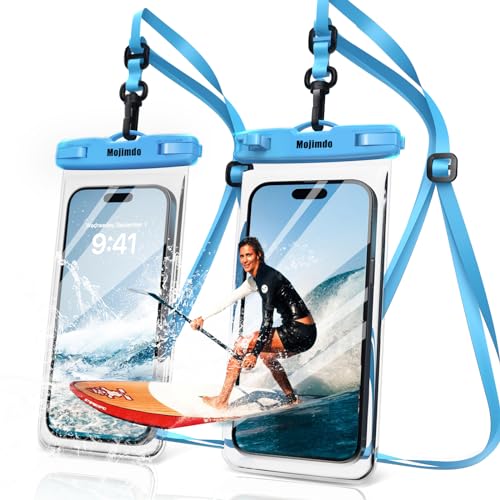 Mojimdo 8,0" Große wasserdichte Handyhülle - IPX8 Unterwasser Handytasche | Urlaub Must Haves | Wasserfeste Hülle für Tauchen für iPhone 15 14 13 12 Pro Max Samsung S23 S22 (2*Blau - Große 8,0") von Mojimdo