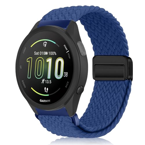 MokaZii 20mm Nylon Armband Kompatibel mit Garmin Forerunner 165/165 Music/Vivoactive 5 /Vivomove Trend/Venu Sq 2, Elastic Adjustable Sport Uhrenarmband für Garmin vivomove Sport (Blau) von MokaZii