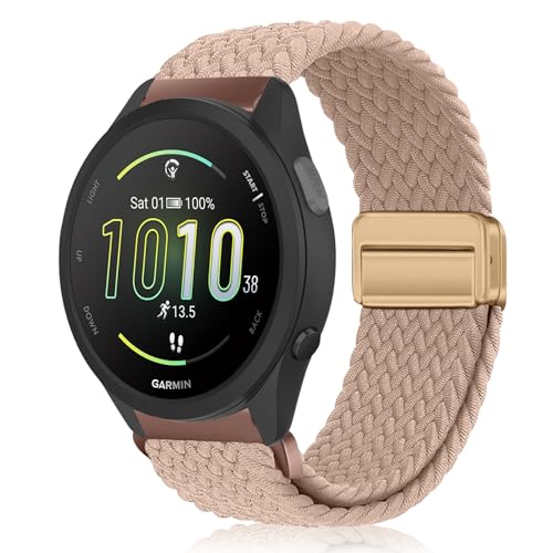 MokaZii 20mm Nylon Armband Kompatibel mit Garmin Vivoactive 6/5/Approach S44/S50/Forerunner 165/165 Music, Elastic Adjustable Sport Uhrenarmband für Garmin Vivomove Trend/Venu Sq 2 (Milchteefarbe) von MokaZii