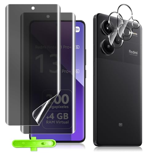 MokaZii Privacy Schutzfolie für Xiaomi Redmi Note 13 Pro+ 5G, [2+2 Stück] Sichtschutzfolie und Kameraschutz Panzerfolie, Privatsphäre Displayschutzfolie Flexibler TPU Folie für Redmi Note 13 Pro+ von MokaZii