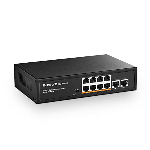 MokerLink 10 Port Gigabit PoE Switch, 8 GE PoE+, 2 GE Uplink, 10/100/1000Mbps, 120W 802.3af/at PoE, Fanless Plug & Play Ethernet Switch von MokerLink