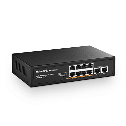 MokerLink 10 Port PoE Switch with 8 Port PoE+, 2 Fast Ethernet Uplink, 100Mbps, 96W 802.3af/at PoE, Fanless Plug & Play Ethernet Switch von MokerLink