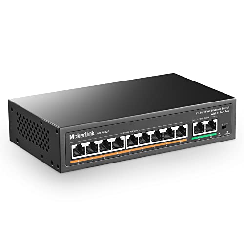 MokerLink 11 Port Poe Switch with 9 Port Poe+, 2 Fast Ethernet UpLink, 100Mbps, 120W 802.3af/at Poe, Fanless Plug & Play Network Switch von MokerLink